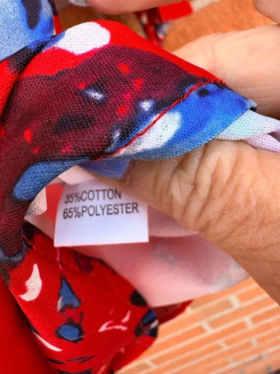 Red Floral Tie-Front Women's Blouse - Picture 3 of 4